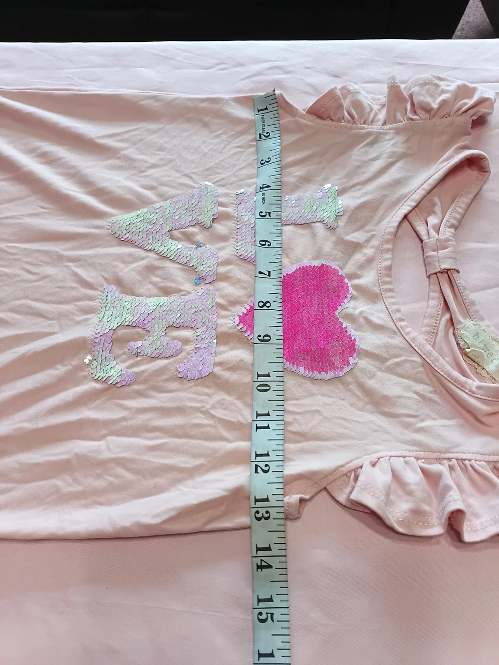 Girls Pink Sequin 'LOVE' Tank Top & Blue Denim Leggings Set Size 7/8